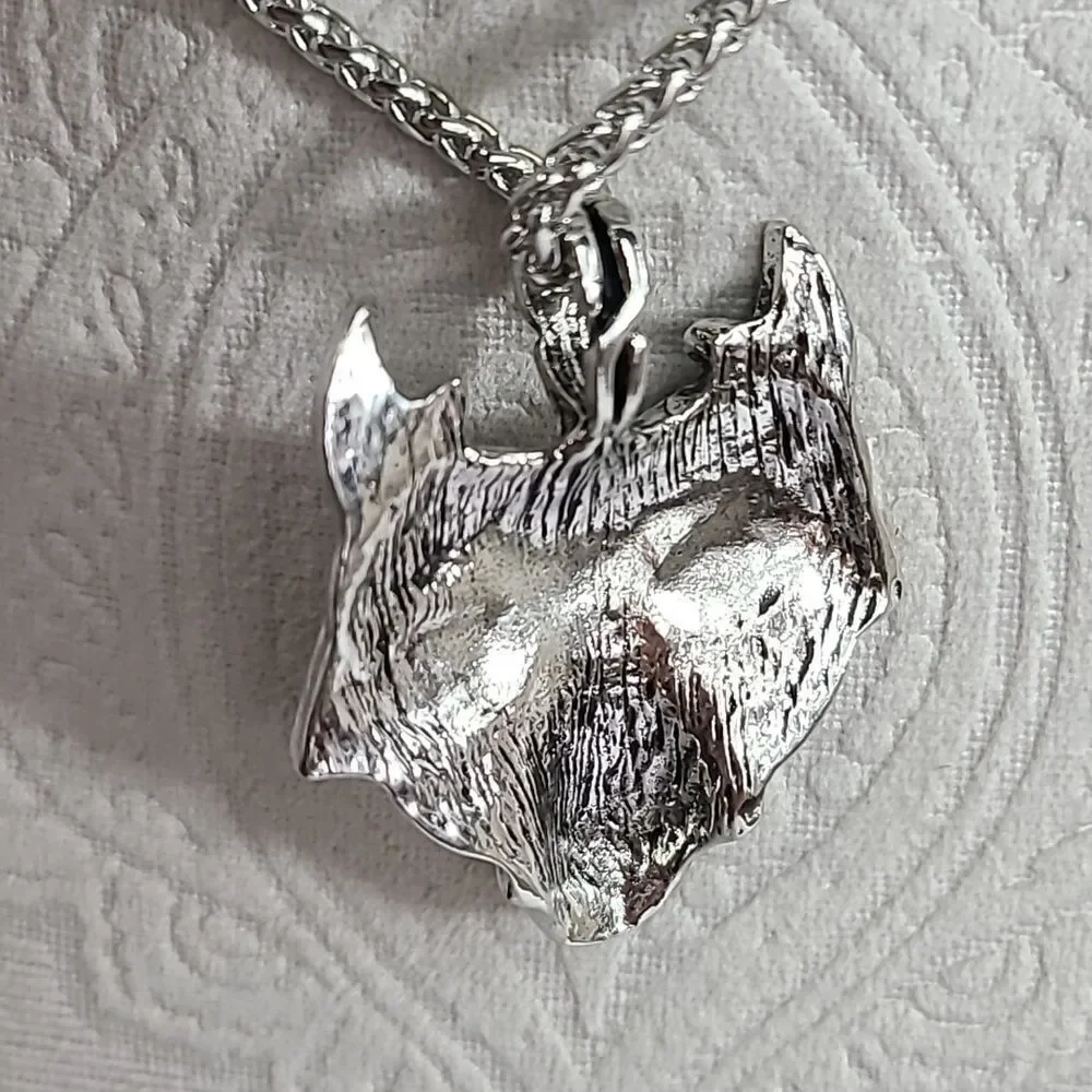 Nordic Viking Fenrir Wolf Head Stainless Steel Pendant Men's Necklace Norse NEW
